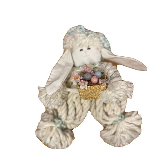 Easter Bunny Rabbit Yarn Shelf Sitter Tabletop Doll White Decor 12” Basket - Picture 1 of 8